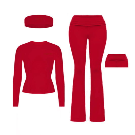3 Piece Red Flare Pants Set